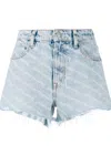 Alexander Wang High-rise Logo Cotton Denim Shorts In Denim Blu E Verdi