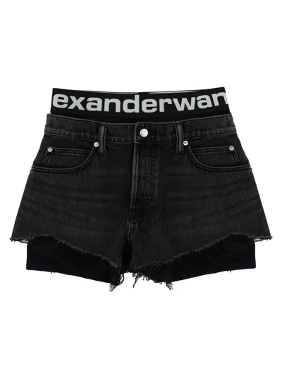 Alexander Wang Shorts In Denim Con Logo In Black
