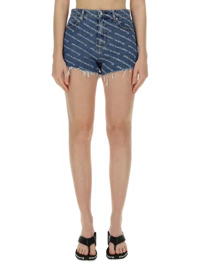 Alexander Wang Bite Logo Cotton Denim Shorts In Multicolor
