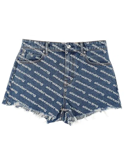 Alexander Wang Shorts With All Over Logo In Blue