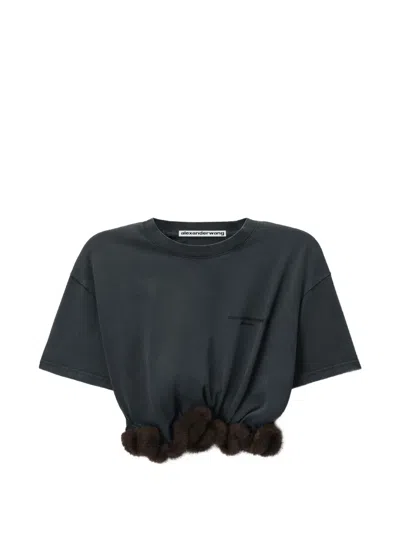 Alexander Wang Short-sleeve T-shirt W/ Faux-fur Trim In Black