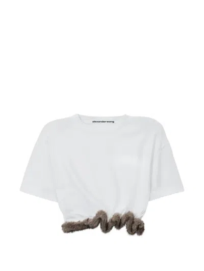 Alexander Wang Short-sleeve T-shirt W/ Faux-fur Trim In White
