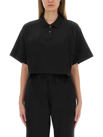 Alexander Wang Short-sleeved Cropped Polo Shirt In Black