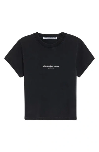 Alexander Wang Logo Print Fitted Stretch Cotton T-shirt In Black