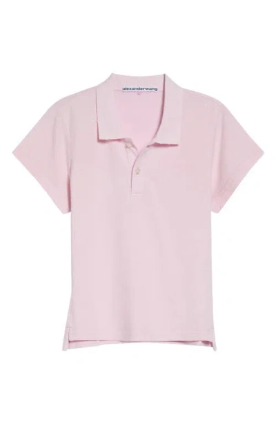 Alexander Wang Shrunken Cotton Piqué Polo In Pink