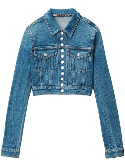 Alexander Wang Shrunken Trucker Jacket In Denim In Blue