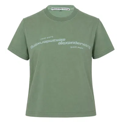 Alexander Wang Shrunken Mirrored Logo Tee In Green