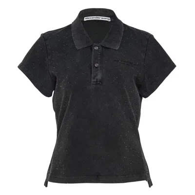 Alexander Wang Shrunken Polo Tee In Gray
