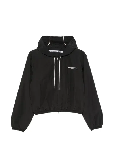 Alexander Wang Shrunken Rhinestone-drawcord Jacket In Black