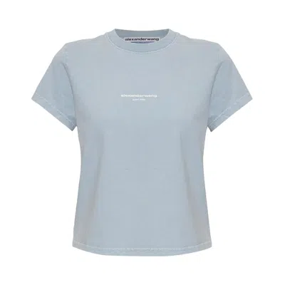 Pre-owned Alexander Wang Shrunken Short-sleeve Logo Print Tee 'washed Sky' | Blue | Women's Size S