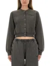 Alexander Wang Shrunken Snap Cardigan Crewneck Sweatshirts Black In Gray