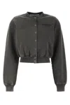 Alexander Wang Short Cotton Cardigan Ribbed Cuffs In Gray