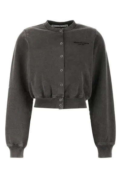 ALEXANDER WANG SHRUNKEN SNAP CARDIGAN CREWNECK