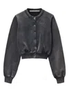 Alexander Wang Shrunken Snap Cardigan Crewneck Clothing In Black