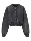 Alexander Wang Shrunken Snap Cardigan Crewneck Clothing In Black
