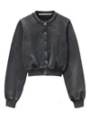 Alexander Wang Shrunken Snap Cardigan Crewneck Clothing In Black
