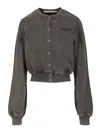 Alexander Wang Shrunken Snap Cardigan Crewneck Sweatshirts Black In Gray