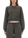 Alexander Wang Terry Shrunken Cardigan In Gray