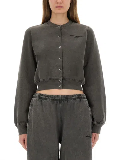 Alexander Wang "shrunken Snap" Cardigan In Gray
