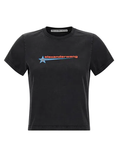 Alexander Wang Cropped Crew Neck Short Sleeve T-shirt In Black