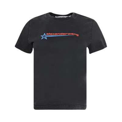 Pre-owned Alexander Wang Shrunken T-shirt W/ Graphic 'washed Black' | Women's Size L