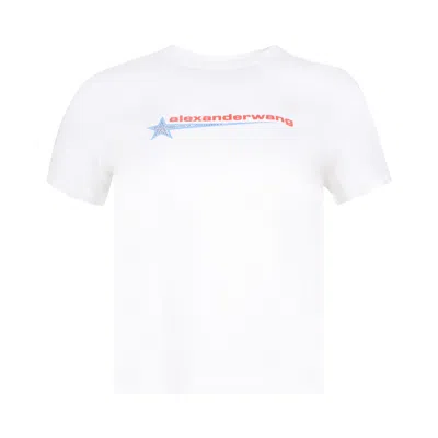Pre-owned Alexander Wang Shrunken T-shirt W/ Graphic 'white' | Women's Size L