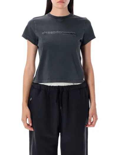Alexander Wang Fitted Shrunken Tee With Bold Logo Print In Gray