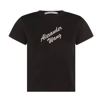Pre-owned Alexander Wang Shrunken Tee With Hotfix Logo 'washed Black' | Women's Size L