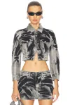 Alexander Wang Women Blade Logo-embroidery Denim Trucker Jacket In Black Acid Crush