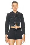 Alexander Wang Embellished Collared Denim Jacket In Grey Aged