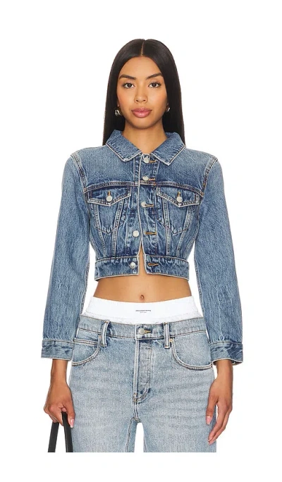 Alexander Wang Shrunken Trucker Cardi In Denim In Blue