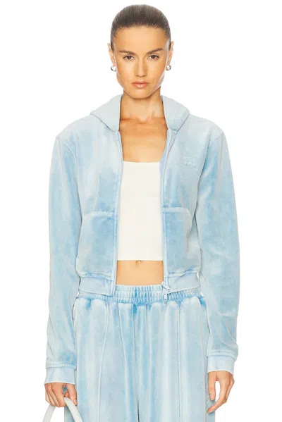Alexander Wang Shrunken Zip Up Jacket In Washed Light Blue