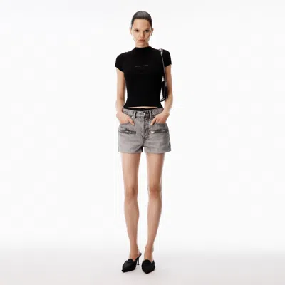 Alexander Wang Silk Brief Zip Short In Gray