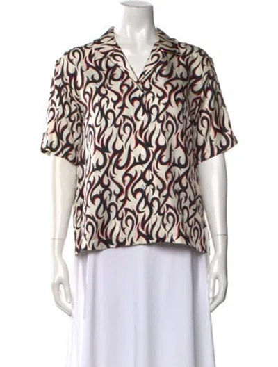 Pre-owned Alexander Wang Silk Graphic Print Button-up Top In White