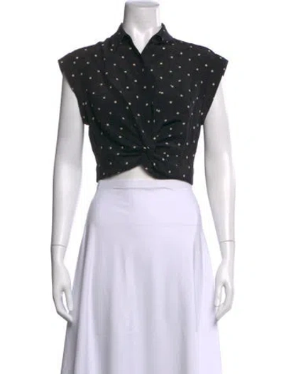 Pre-owned Alexander Wang Silk Graphic Print Crop Top W/ Tags In Black