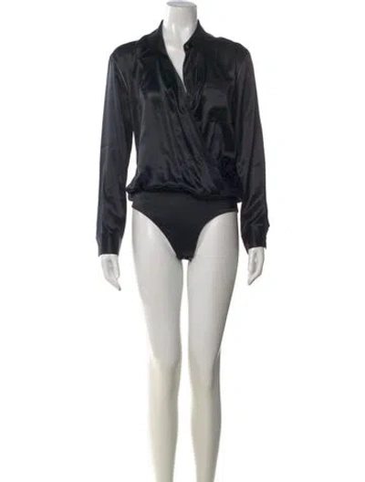 Pre-owned Alexander Wang Silk Long Sleeve Bodysuit In Black
