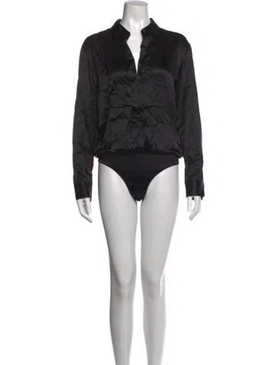 Pre-owned Alexander Wang Silk Long Sleeve Bodysuit In Blue