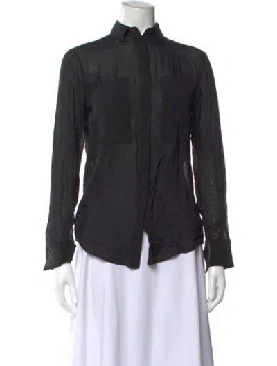 Pre-owned Alexander Wang Silk Long Sleeve Button-up Top In Black