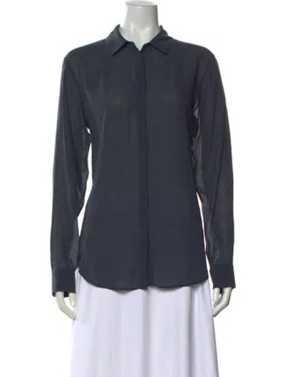 Pre-owned Alexander Wang Silk Long Sleeve Button-up Top In Blue