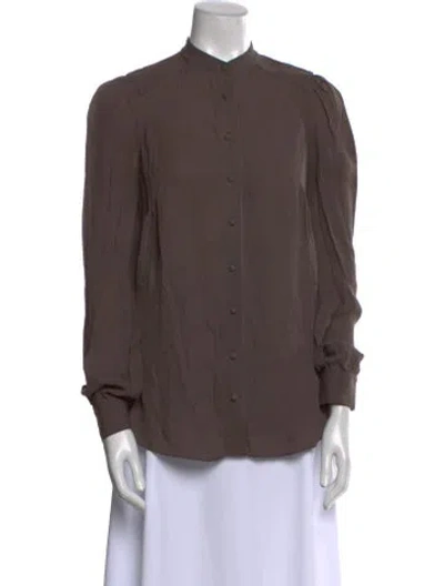 Pre-owned Alexander Wang Silk Long Sleeve Button-up Top In Brown