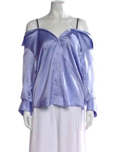 Pre-owned Alexander Wang Silk Off-the-shoulder Button-up Top In Blue