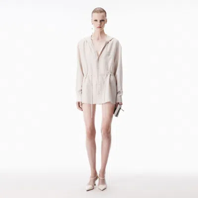 Alexander Wang Silk Ruched Waist Hoodie Dress In White