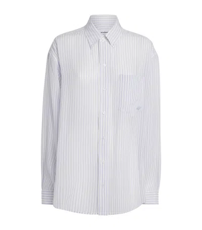 Alexander Wang Silk Stripe Oversized Shirt In Blue