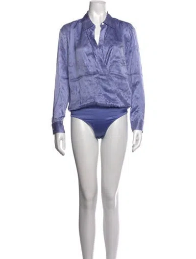 Pre-owned Alexander Wang Silk Striped Bodysuit In Blue