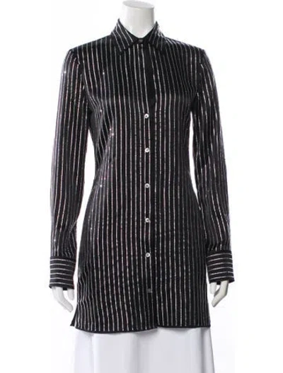 Pre-owned Alexander Wang Silk Striped Button-up Top In Black