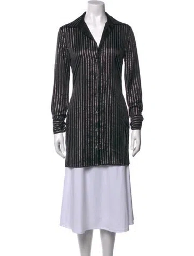 Pre-owned Alexander Wang Silk Striped Button-up Top W/ Tags In Black