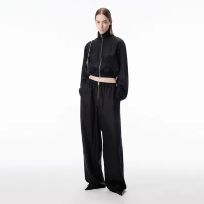 Alexander Wang Silk Twill Cropped Track Jacket In Black