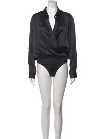 Pre-owned Alexander Wang Silk V-neck Bodysuit In Black