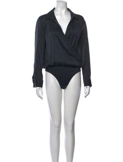Pre-owned Alexander Wang Silk V-neck Bodysuit In Blue