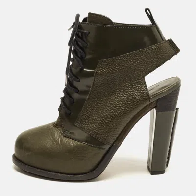 Pre-owned Alexander Wang Size 37 Green Leather Cut Out Ankle Length Boots